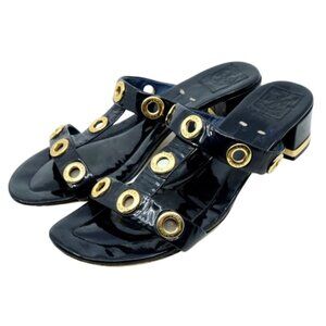 TORY BURCH~Kathryn Grommet~BLUE PATENT LEATHER MID HEIGHT BLOCK HEEL SHOES SZ 11